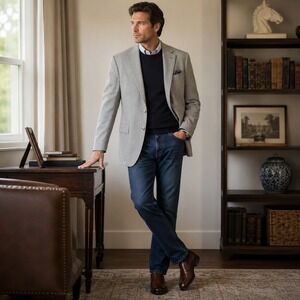 Corbin Wool Sport Coat Gray Tweed Blazer Plaid Lining Men's 42R Trad Ivy Classic